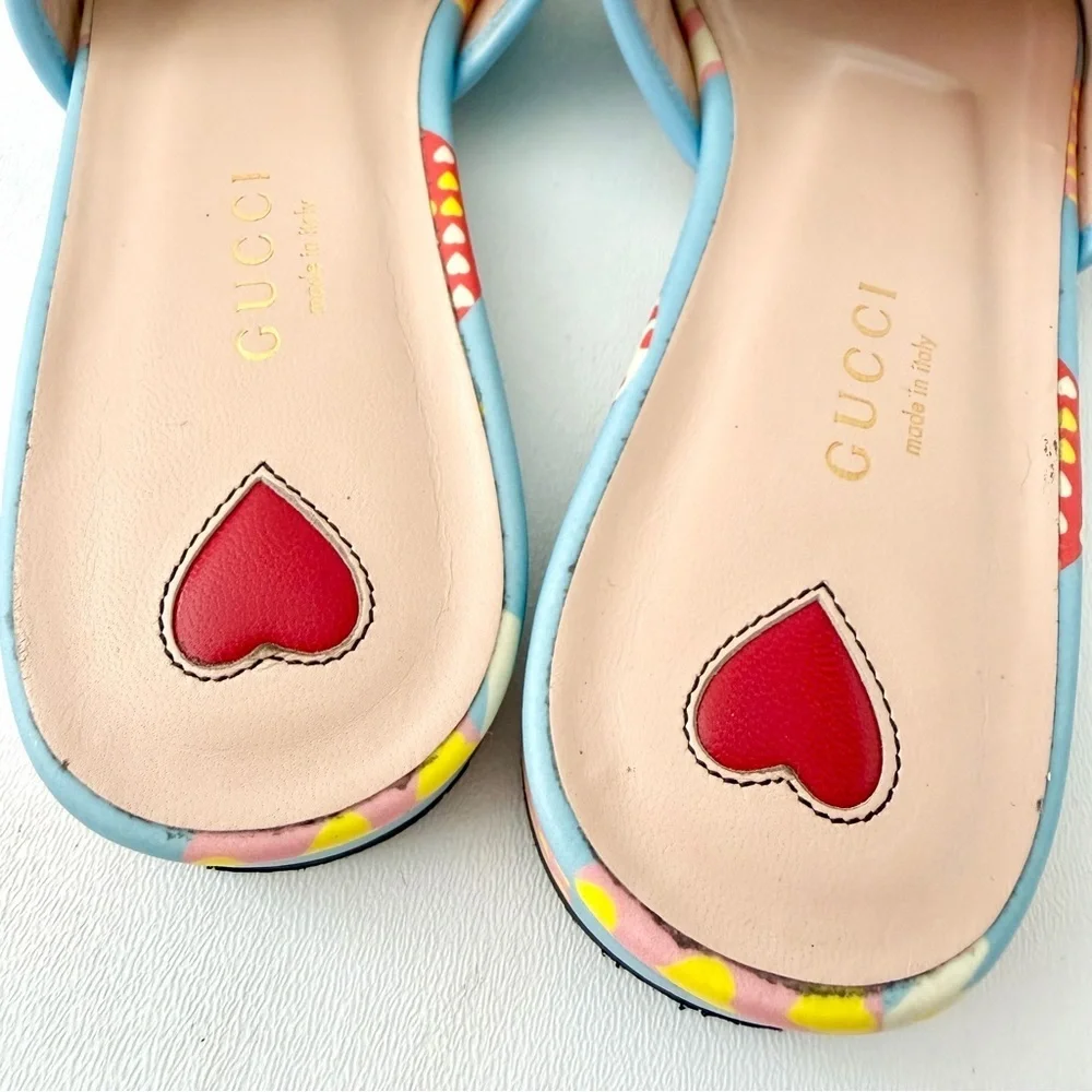 GUCCI || Blue Apple Print GG Marmont Slide Sandals Flats EU 37